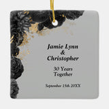 Black Floral Wedding Anniversary Ceramic Ornament