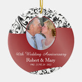 Black Swirl & Red 40Th Wedding Anniversary Photo Ceramic Ornament