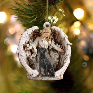 Black Labrador-Angel Hug Winter Love Two Sided Ornament