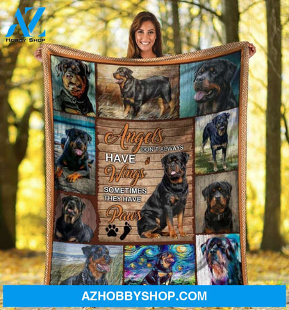 Blanket Gift For Dog Lovers Angels Don't Always Have Wings Rottweiler Fleece Blankets