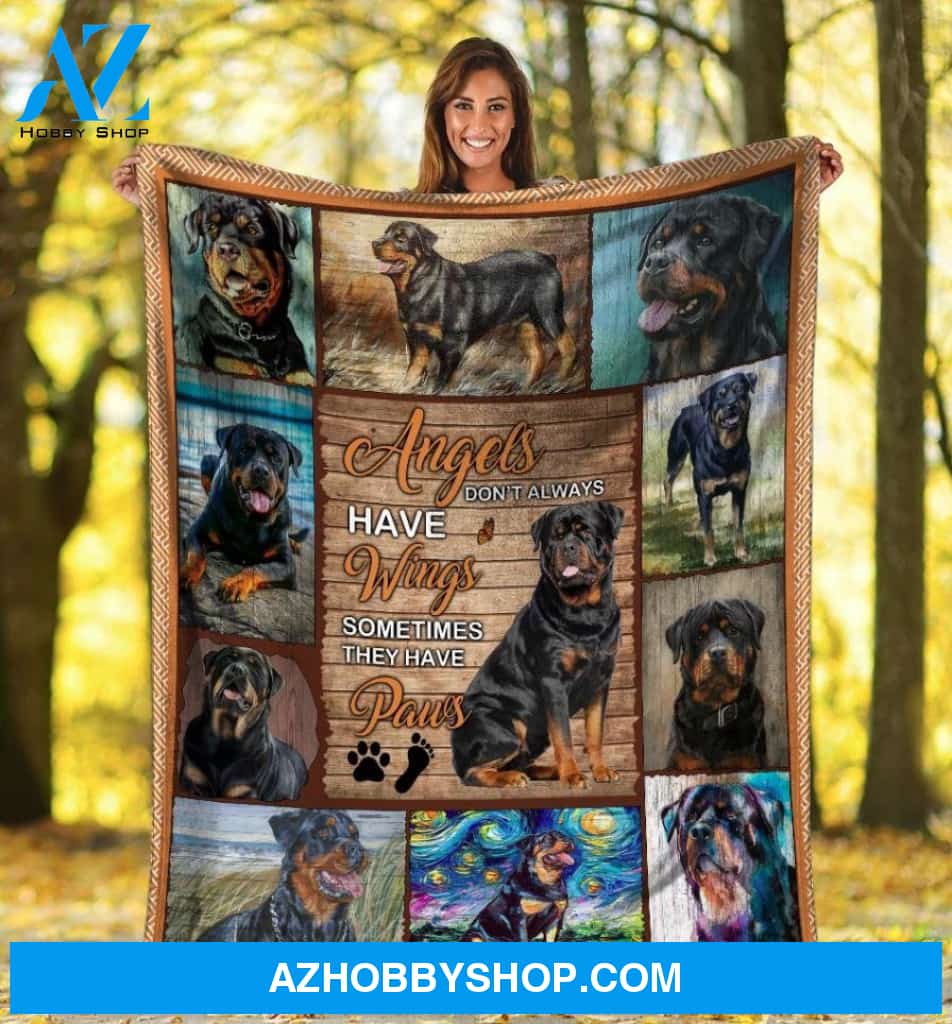 Blanket Gift For Dog Lovers Angels Don't Always Have Wings Rottweiler Fleece Blankets