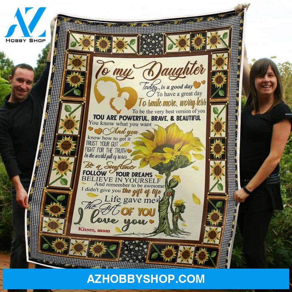 Blanket Mothers Day Gifts To My Daughter Sunflower You Are Powerful Brave And Beautiful Fleece Blanket Unique Gifts