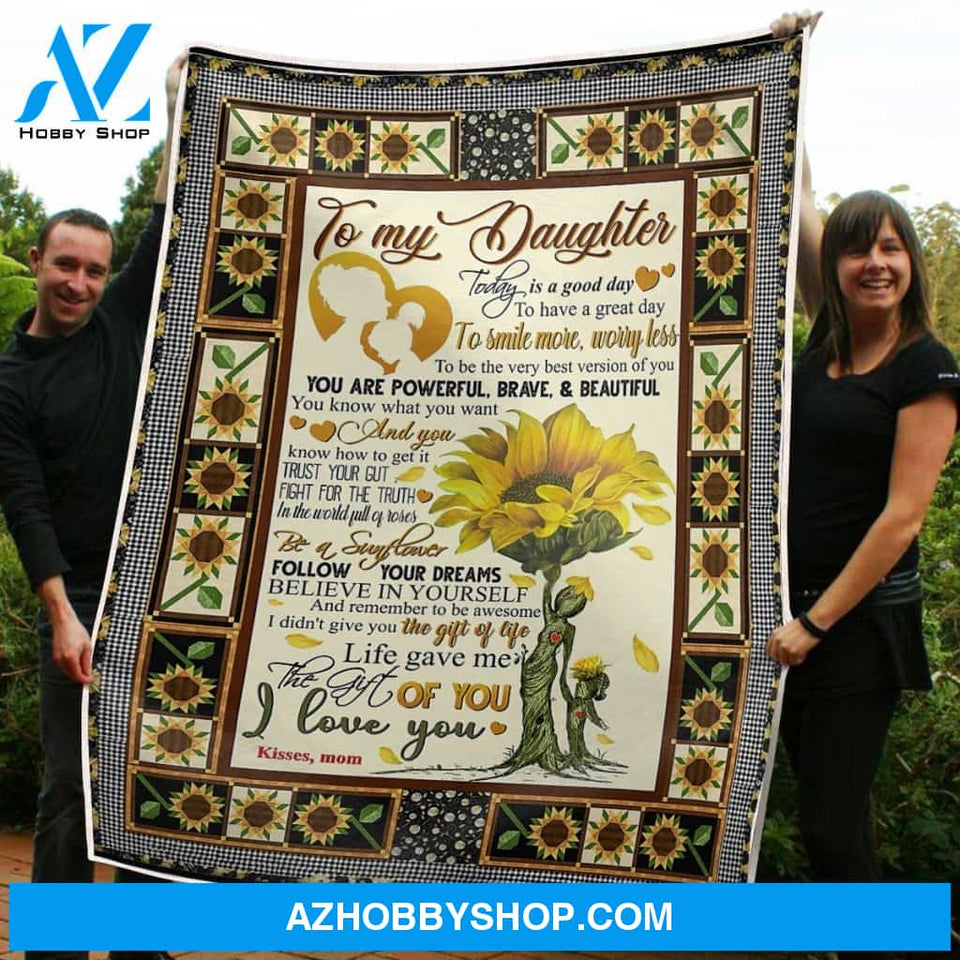 Blanket Mothers Day Gifts To My Daughter Sunflower You Are Powerful Brave And Beautiful Fleece Blanket Unique Gifts