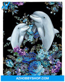 Blanket With Blue Flowers And Dolphin Gift For Dolphin Lovers