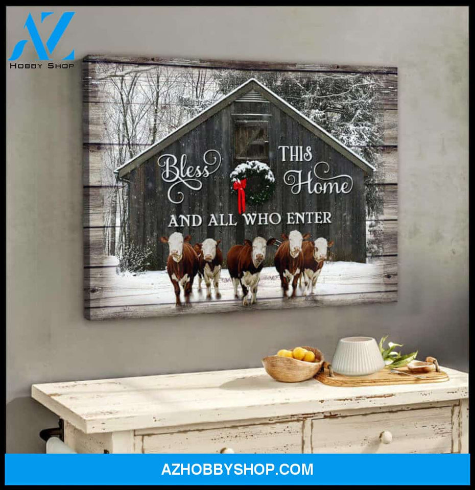 Bless Hereford Cows Premium Canvas Wall Art, Wall Decor Visual Art