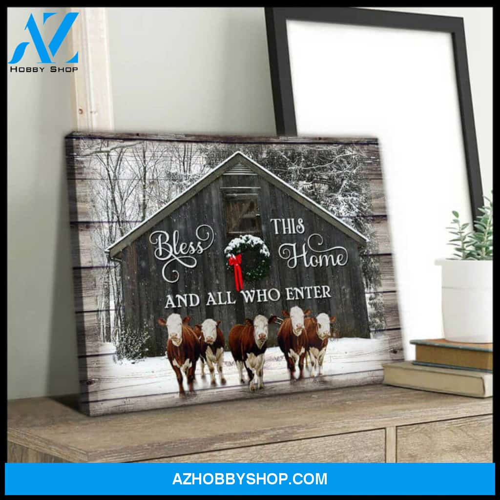 Bless Hereford Cows Premium Canvas Wall Art, Wall Decor Visual Art