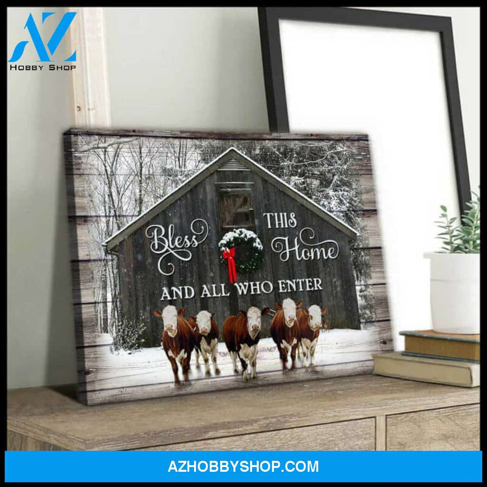 Bless Hereford Cows Premium Canvas Wall Art, Wall Decor Visual Art