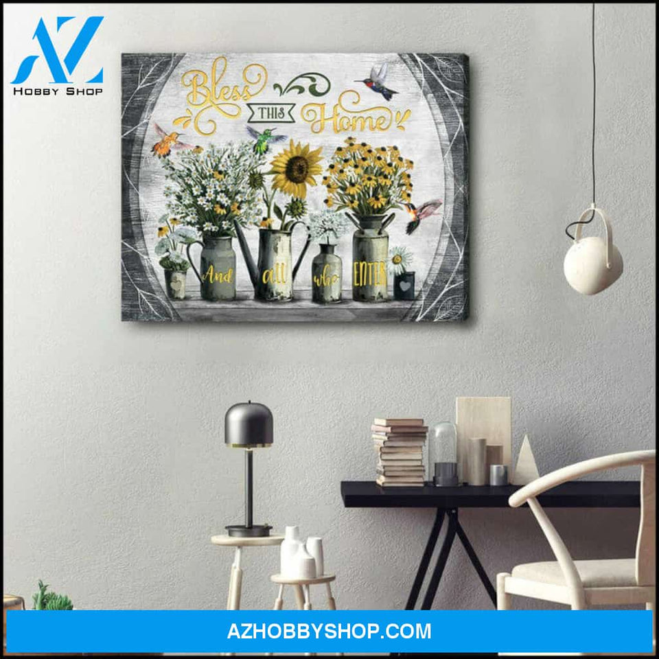 Bless Hummingbird Premium Canvas Wall Art