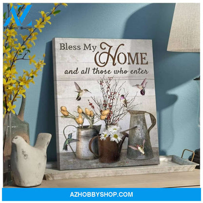 Bless My Home Hummingbird Wall Art Canvas, Wall Decor Visual Art