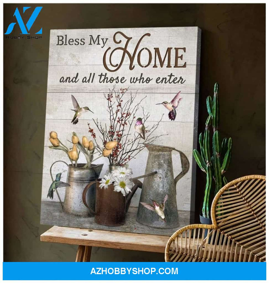 Bless My Home Hummingbird Wall Art Canvas, Wall Decor Visual Art