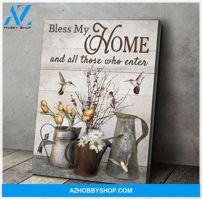 Bless My Home Hummingbird Wall Art Canvas, Wall Decor Visual Art