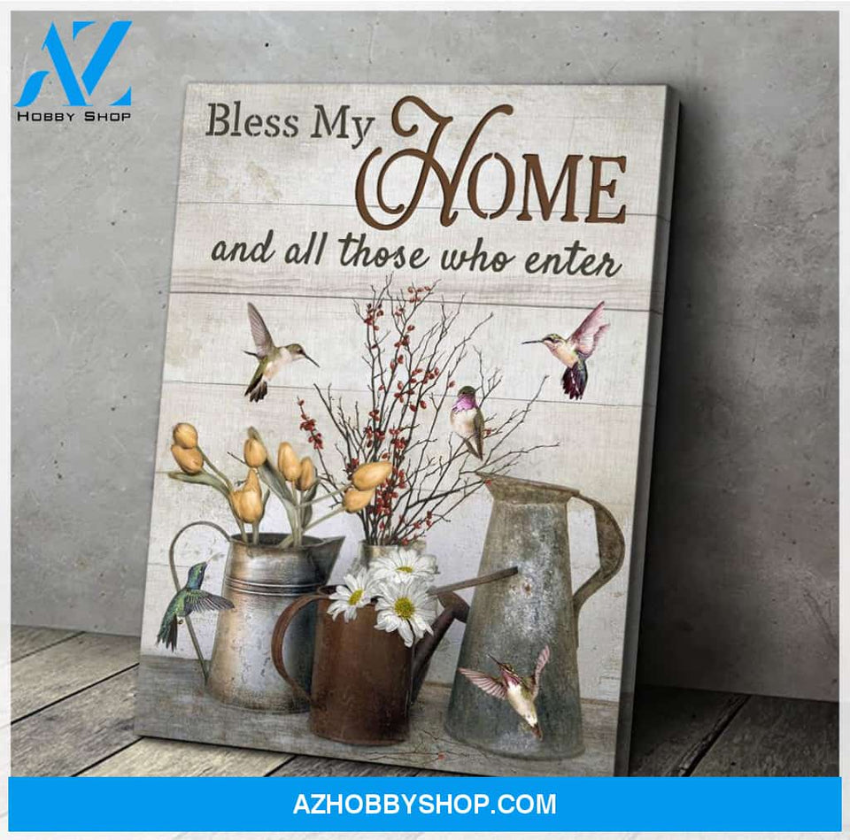 Bless My Home Hummingbird Wall Art Canvas, Wall Decor Visual Art