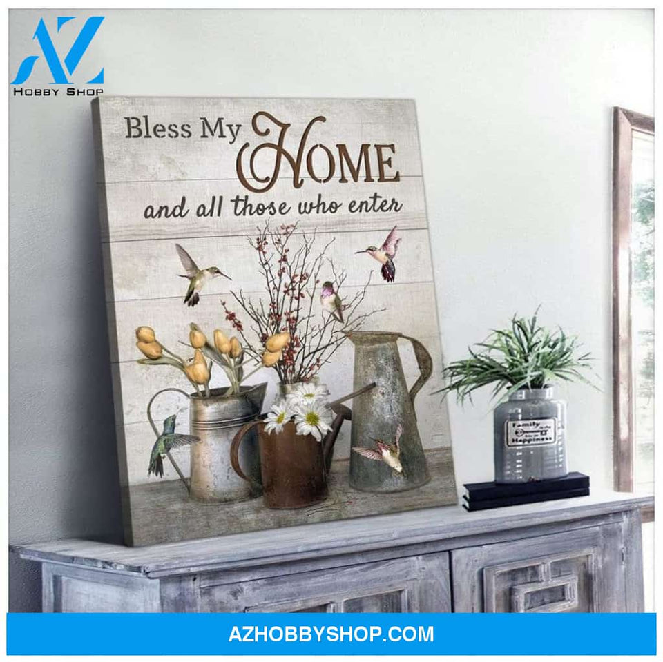 Bless My Home Hummingbird Wall Art Canvas, Wall Decor Visual Art