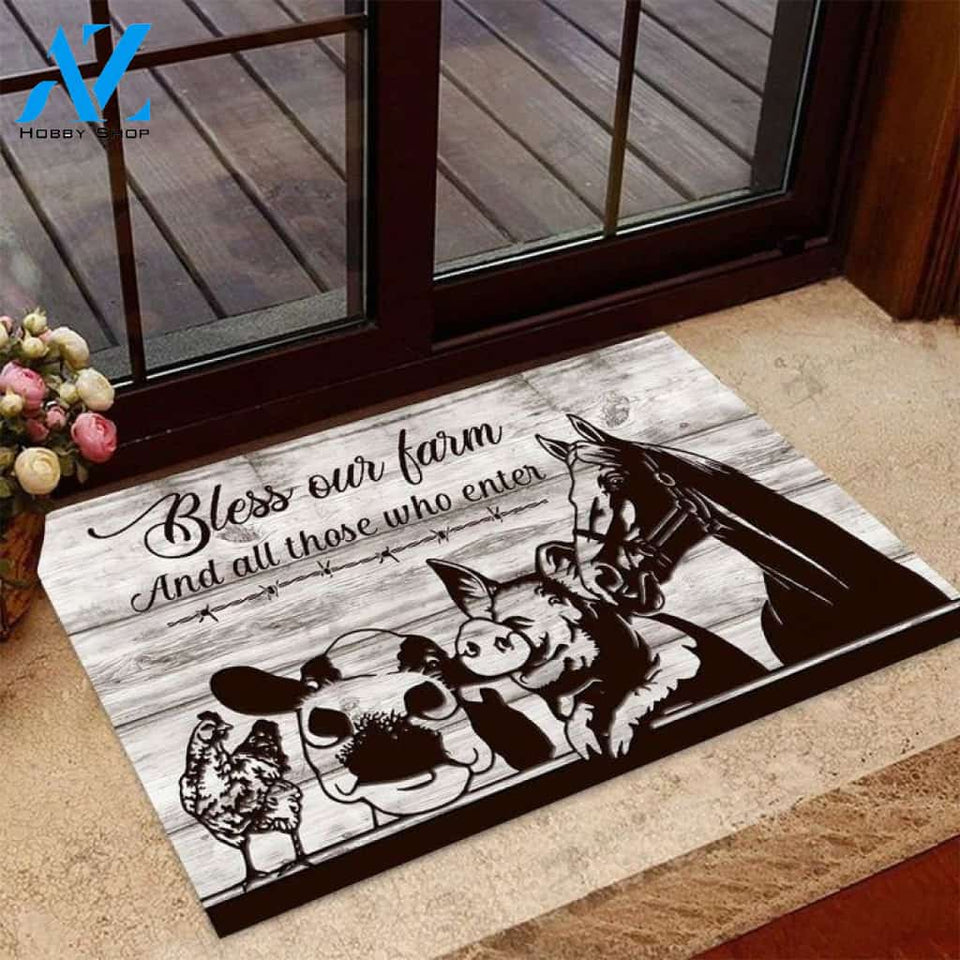 Bless Our Farm And All Those Who Enter Doormat Welcome Mat Housewarming Gift Home Decor Farmhouse Funny Doormat Gift Idea For Farmer Gift For Animal Lovers