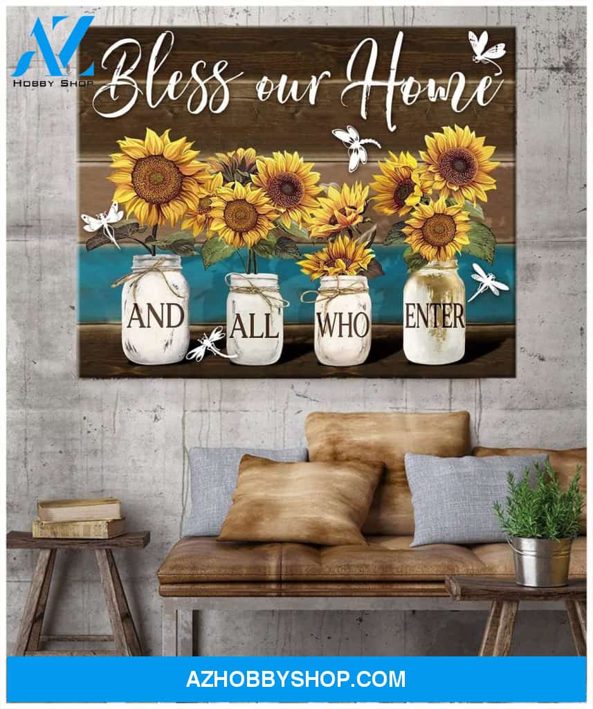 Bless Our Home Dragonfly Wall Art Canvas, Wall Decor Visual Art
