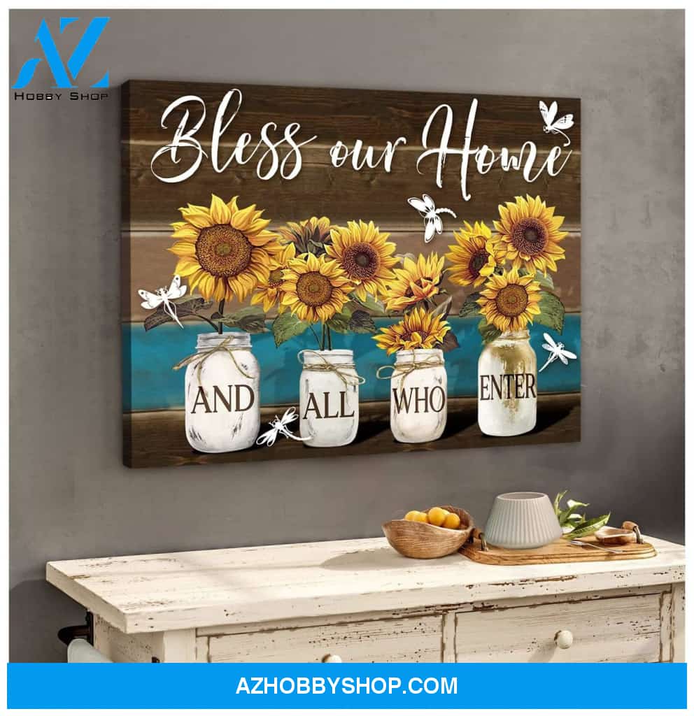 Bless Our Home Dragonfly Wall Art Canvas, Wall Decor Visual Art