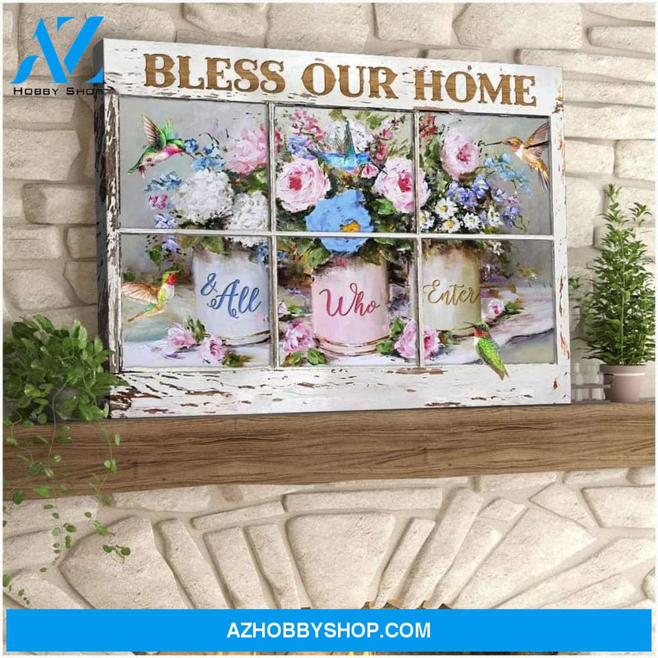 Bless Our Home Hummingbird Wall Art Canvas, Wall Decor Visual Art