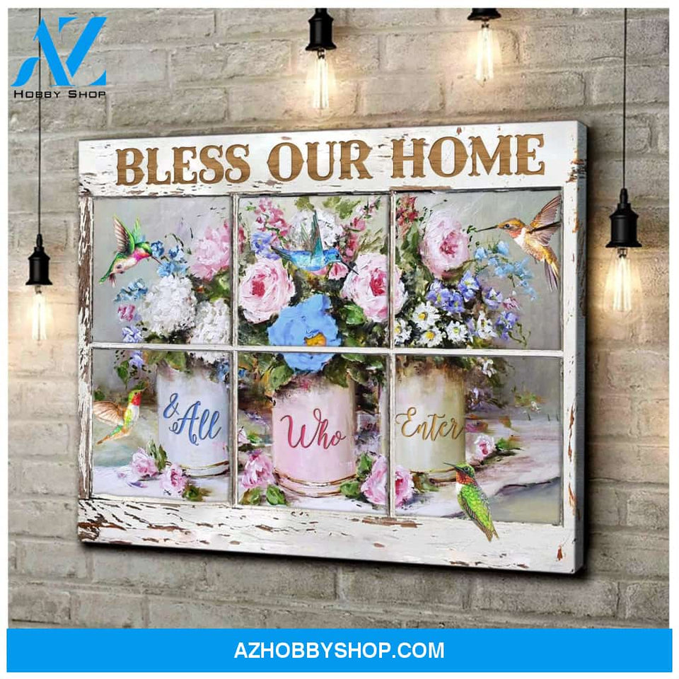 Bless Our Home Hummingbird Wall Art Canvas, Wall Decor Visual Art