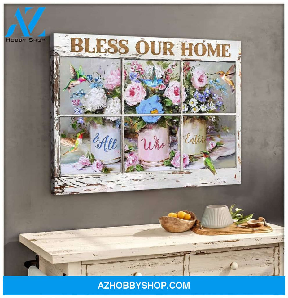 Bless Our Home Hummingbird Wall Art Canvas, Wall Decor Visual Art