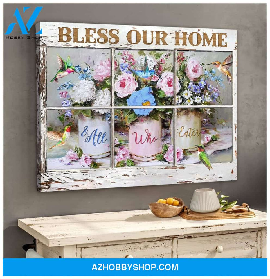 Bless Our Home Hummingbird Wall Art Canvas, Wall Decor Visual Art