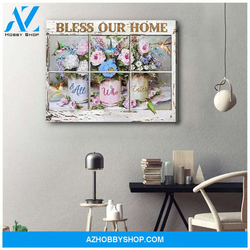Bless Our Home Hummingbird Wall Art Canvas, Wall Decor Visual Art