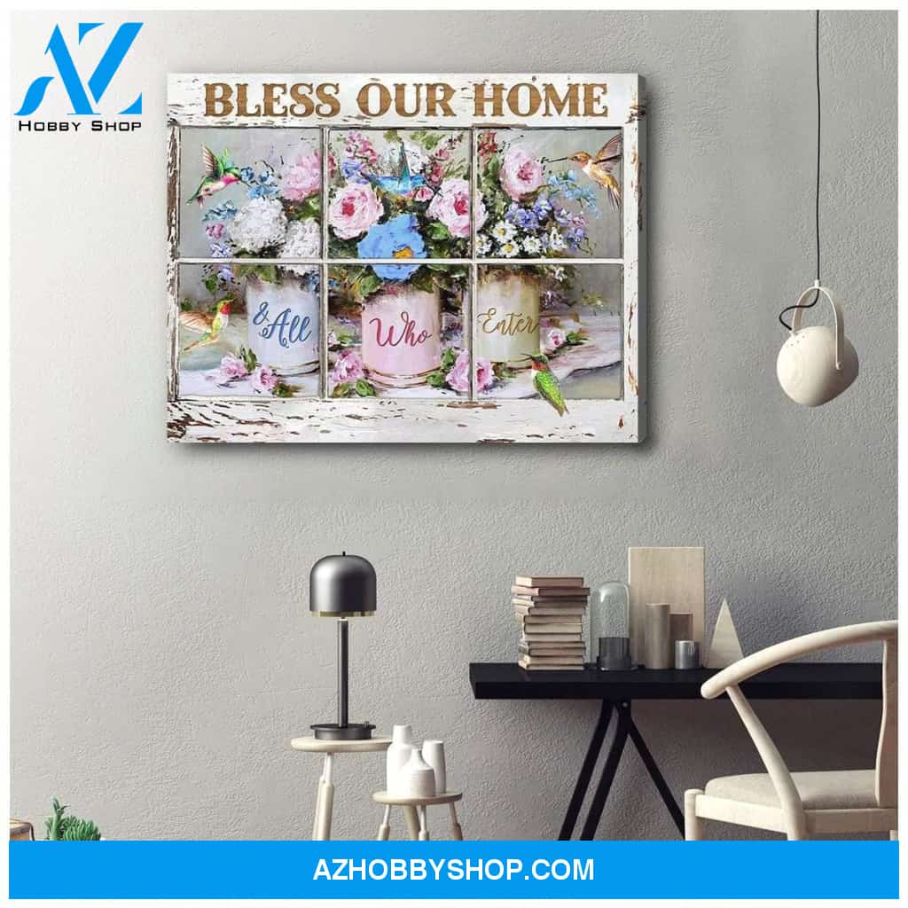 Bless Our Home Hummingbird Wall Art Canvas, Wall Decor Visual Art