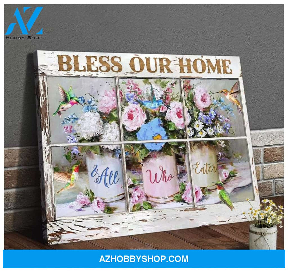 Bless Our Home Hummingbird Wall Art Canvas, Wall Decor Visual Art