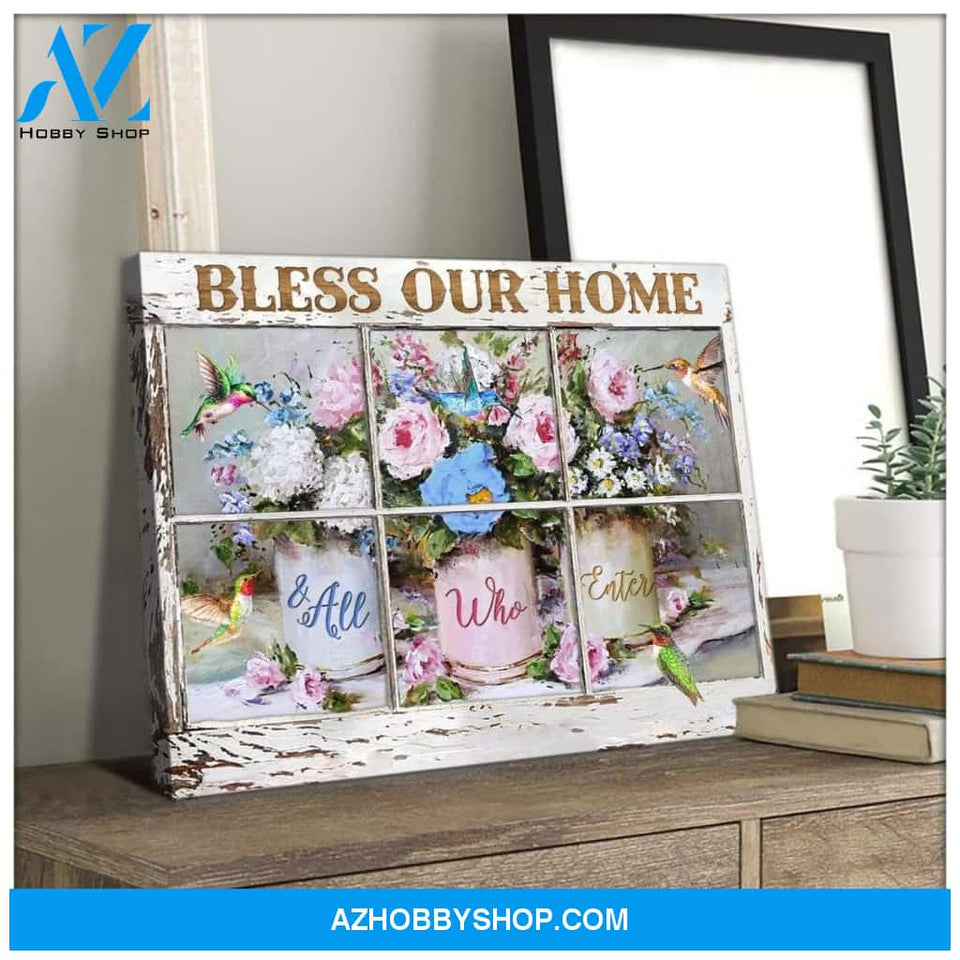 Bless Our Home Hummingbird Wall Art Canvas, Wall Decor Visual Art