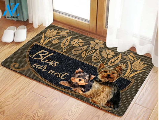 Bless Our Nest Flower Pot Yorkshire Terrier Doormat | Welcome Mat | House Warming Gift