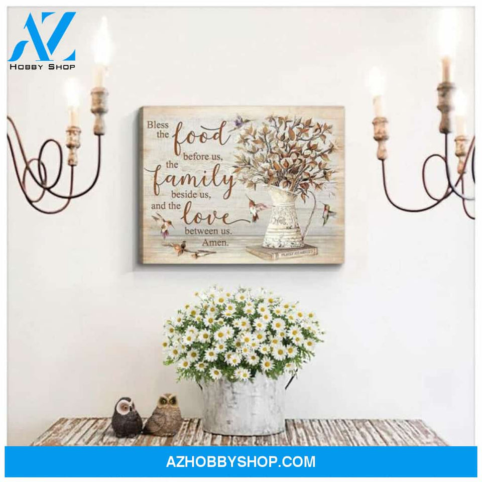 Bless The Food Before Us Cotton Flowers And Hummingbird Farmhouse Poster Canvas Wall Decor Visual Art Gift For Famers Friend Family Gift