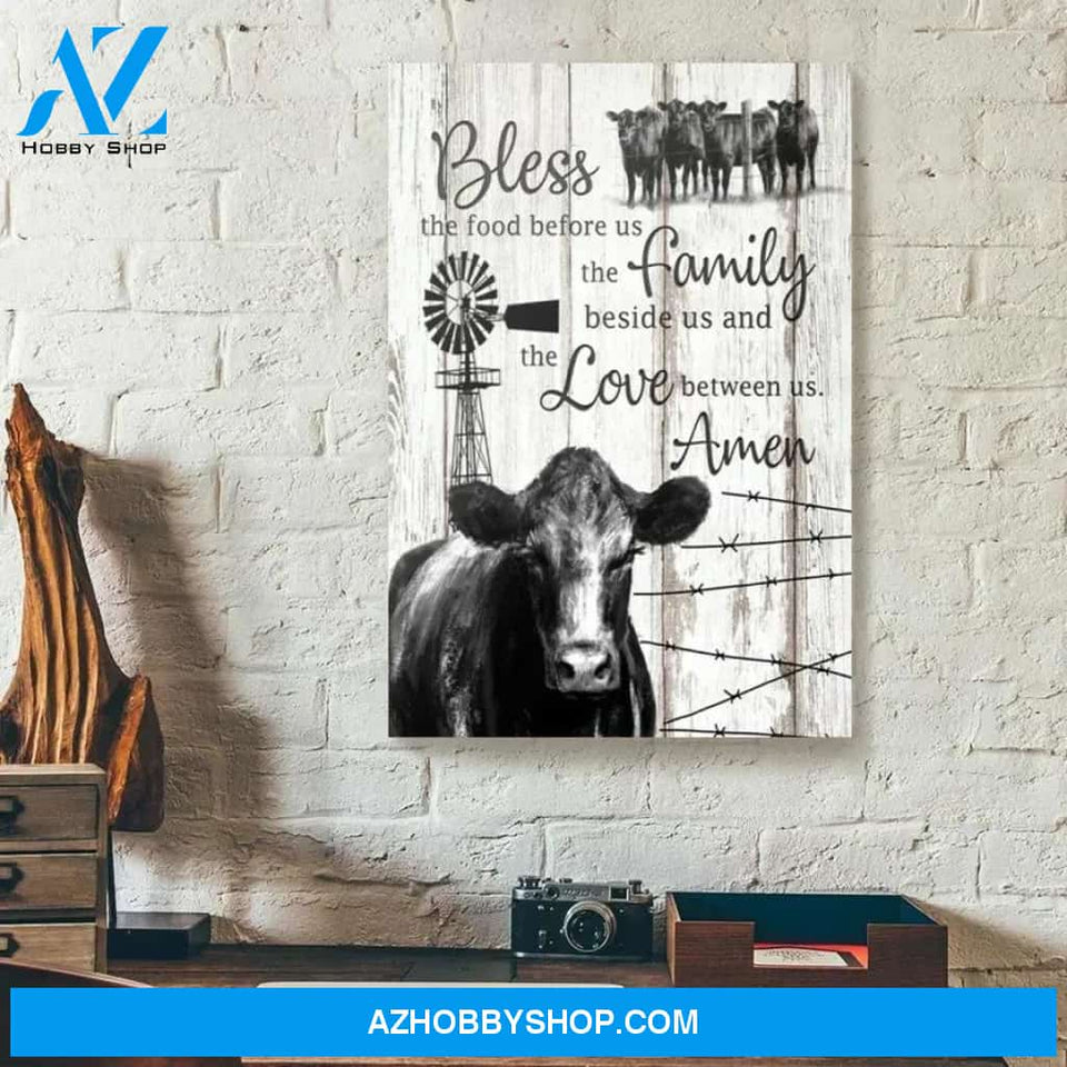 Bless The Food Before Us The Family The Love Black & White Cow Canvas - Wall Decor Visual Art