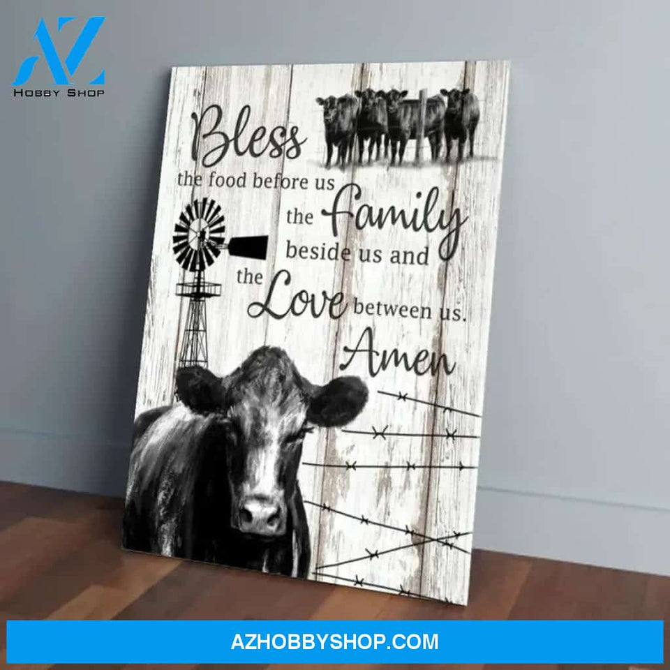 Bless The Food Before Us The Family The Love Black & White Cow Canvas - Wall Decor Visual Art