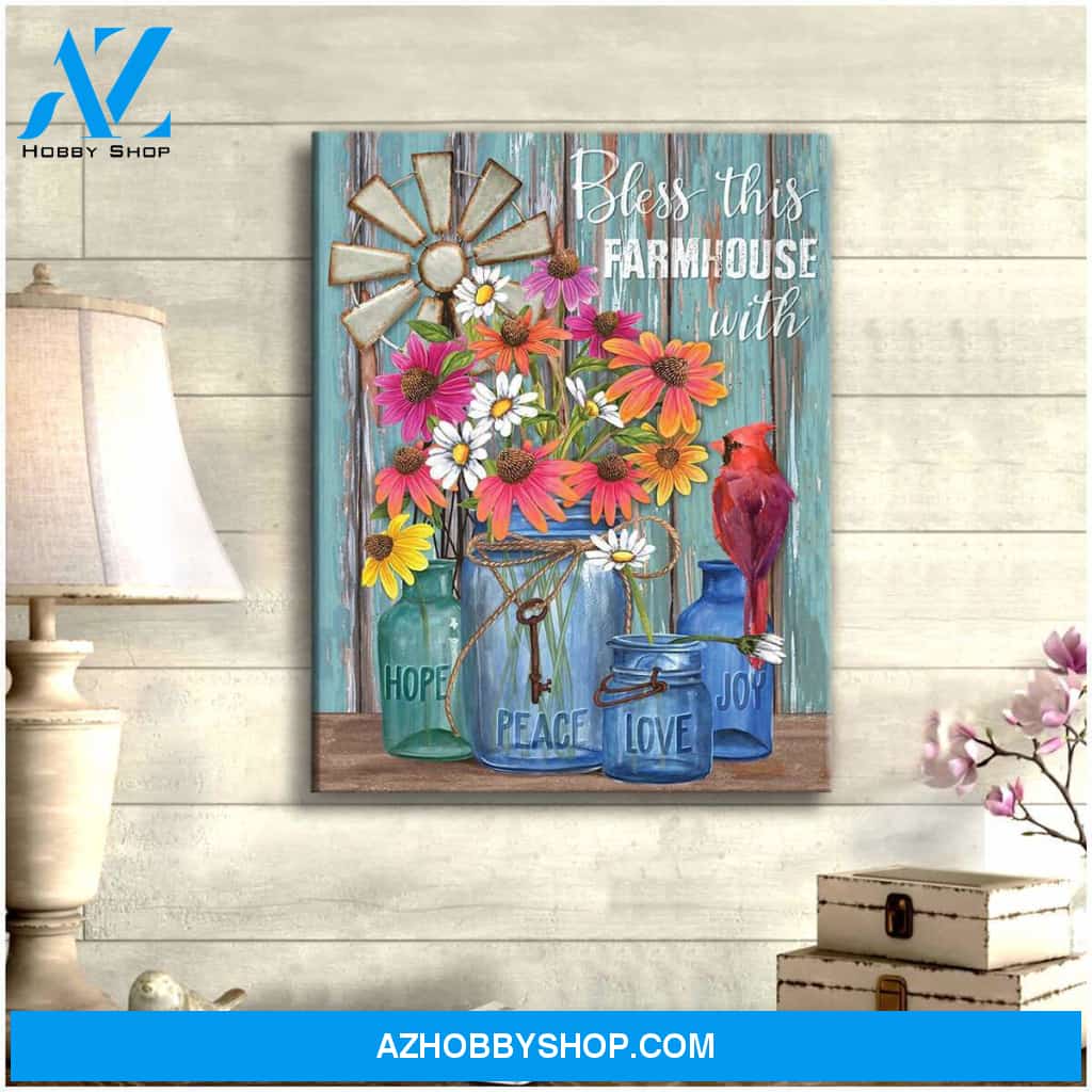 Bless this farmhouse Farm Cardinal Canvas Wall Art Decor