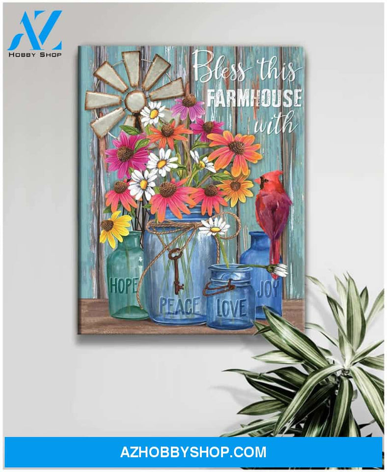 Bless this farmhouse Farm Cardinal Canvas Wall Art Decor