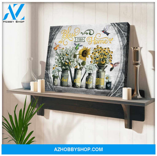 Bless This Home, Beautiful Hummingbird Canvas Wall Art