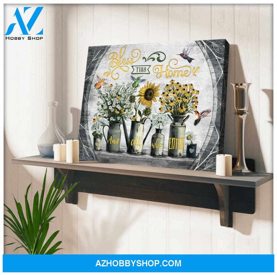 Bless This Home, Beautiful Hummingbird Canvas Wall Art