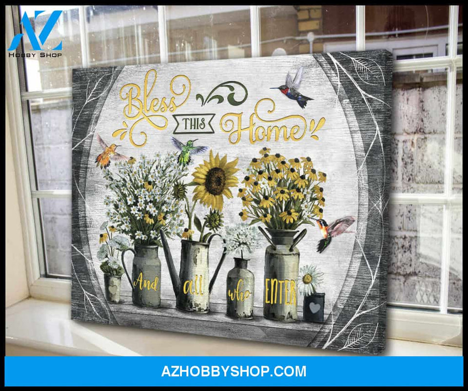 Bless This Home, Beautiful Hummingbird Canvas Wall Art