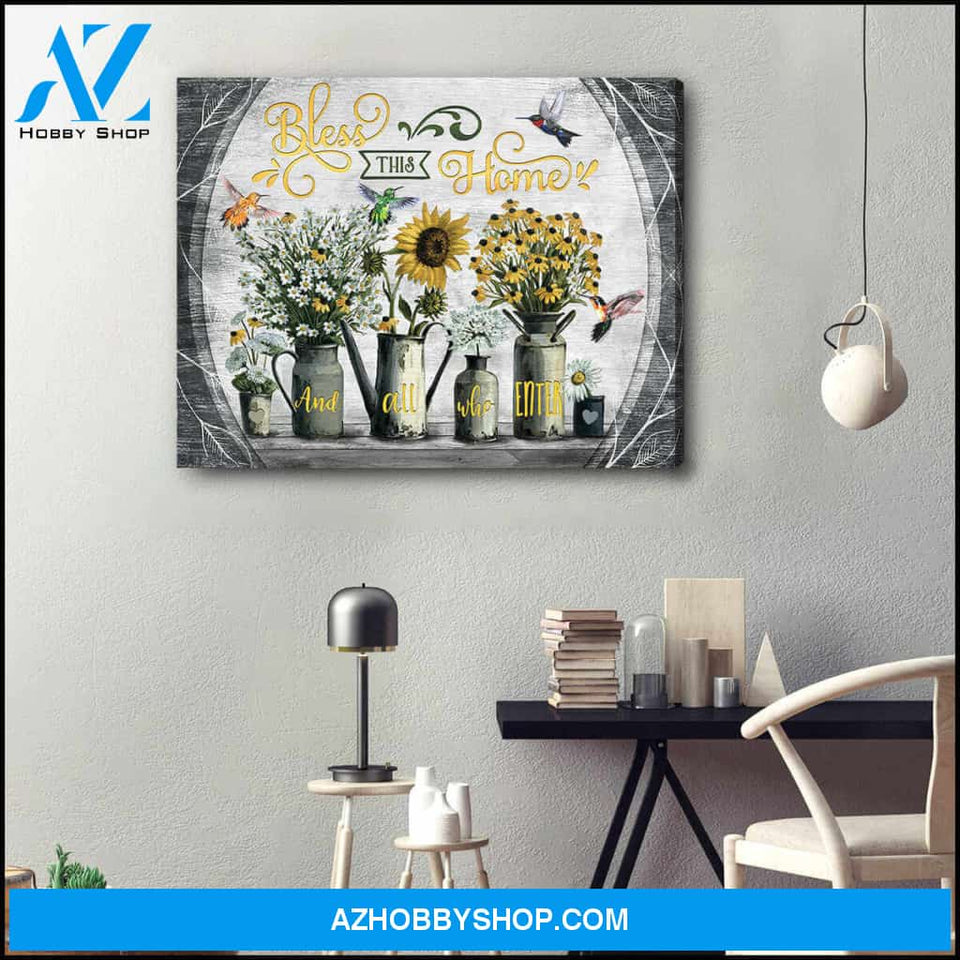 Bless This Home, Beautiful Hummingbird Canvas Wall Art