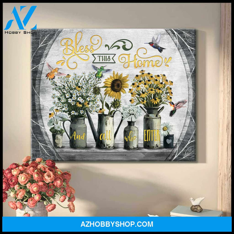 Bless This Home, Beautiful Hummingbird Canvas Wall Art