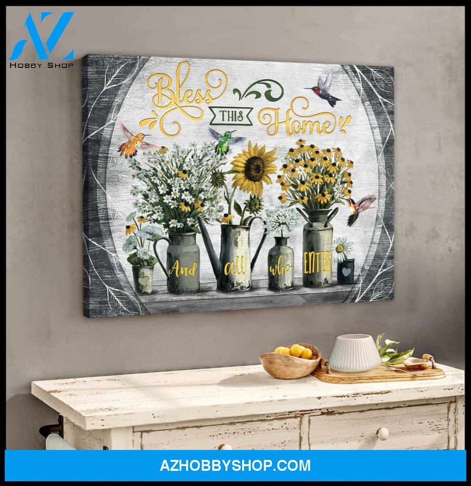 Bless This Home, Beautiful Hummingbird Canvas Wall Art