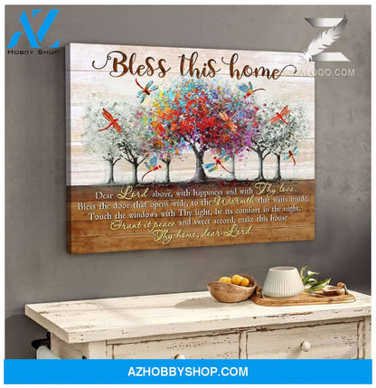 Bless This Home Dragonfly Wall Art Canvas, Wall Decor Visual Art