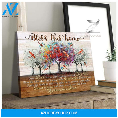 Bless This Home Dragonfly Wall Art Canvas, Wall Decor Visual Art