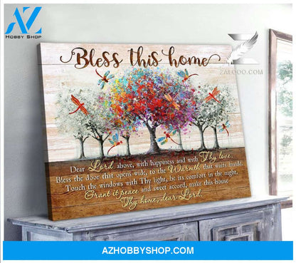 Bless This Home Dragonfly Wall Art Canvas, Wall Decor Visual Art