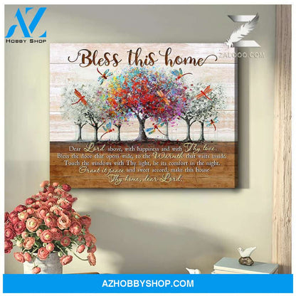Bless This Home Dragonfly Wall Art Canvas, Wall Decor Visual Art