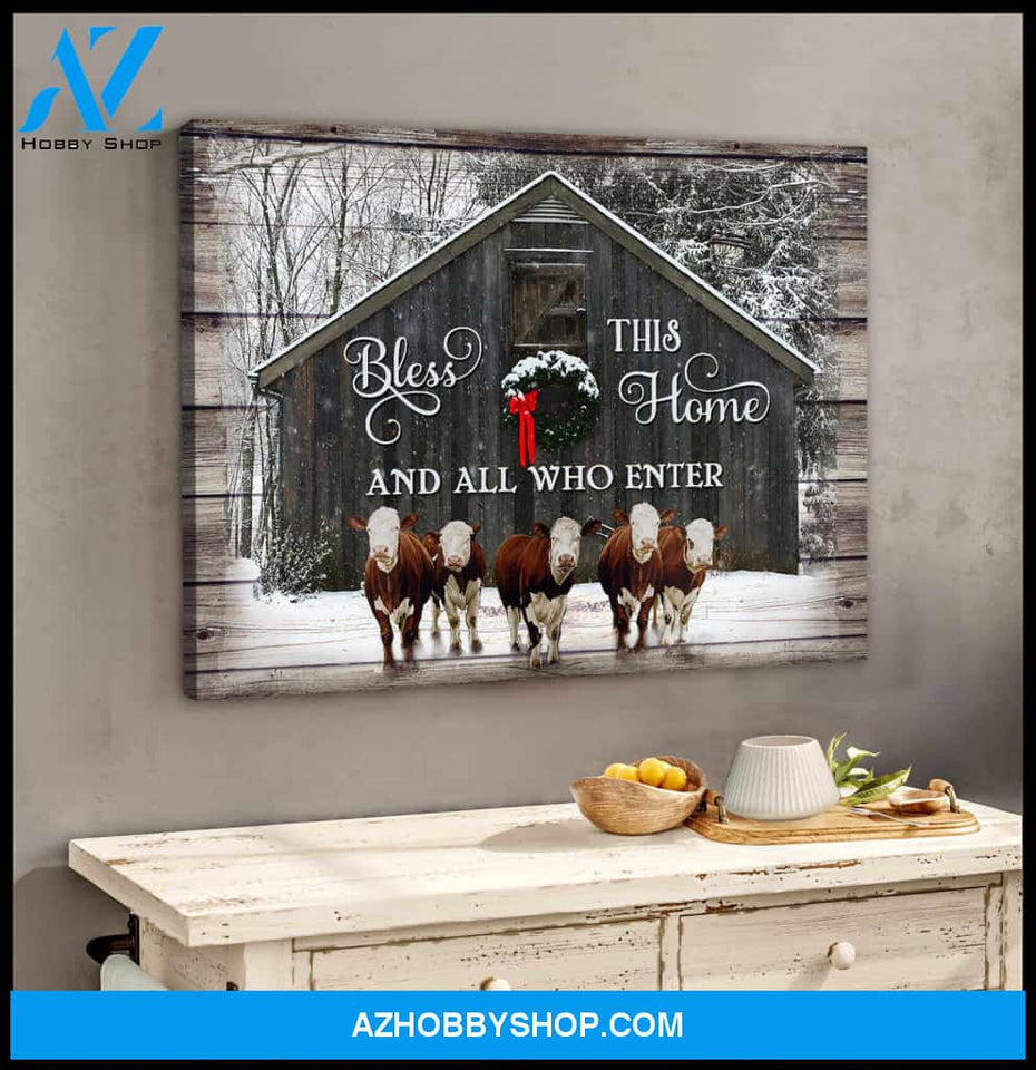 Bless This Home Hereford Cows Canvas Wall Art Decor