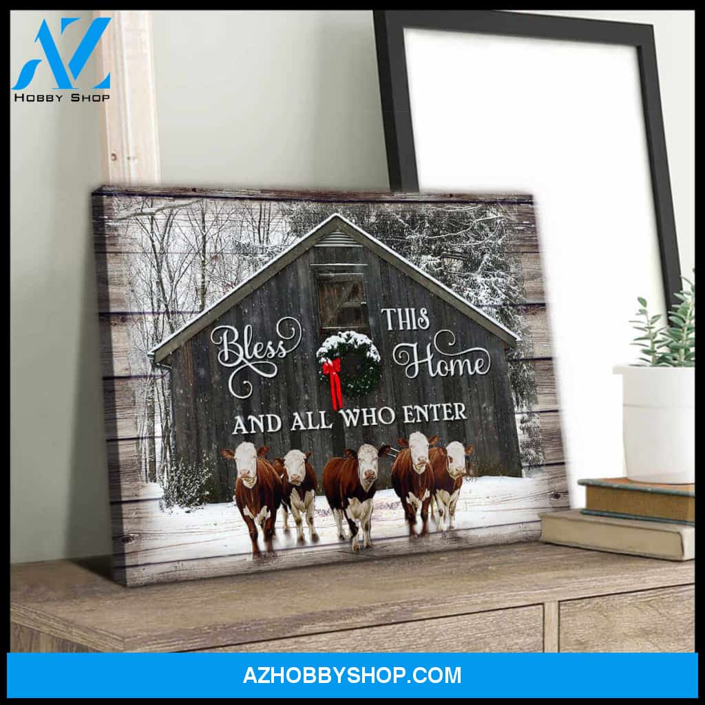 Bless This Home Hereford Cows Canvas Wall Art Decor