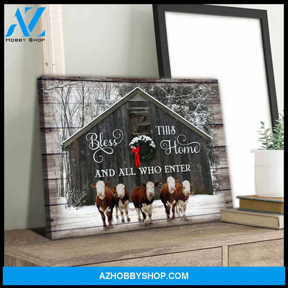 Bless This Home Hereford Cows Canvas Wall Art Decor