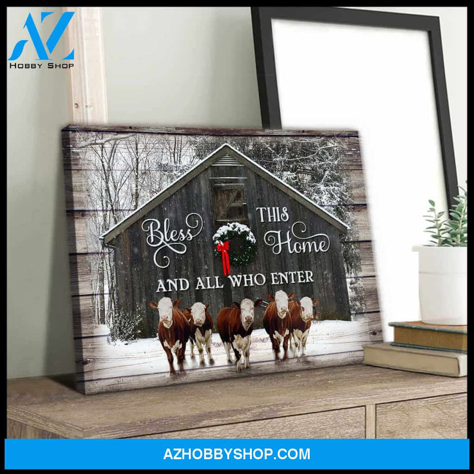 Bless This Home Hereford Cows Canvas Wall Art Decor