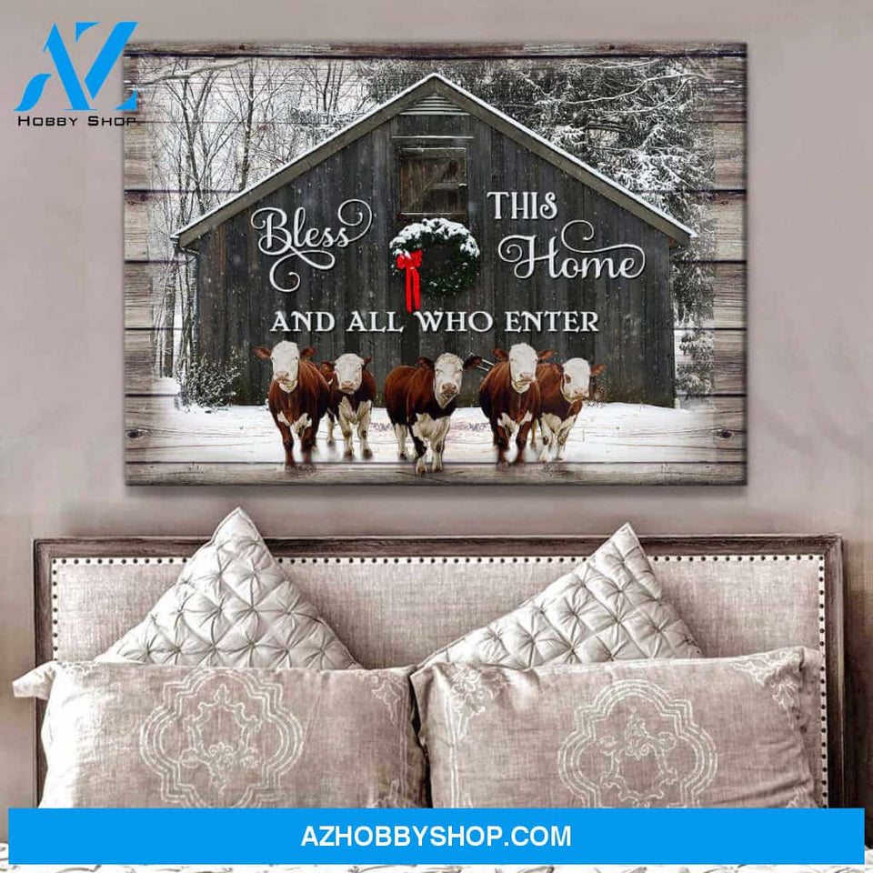 Bless This Home Hereford Cows Canvas Wall Art Decor