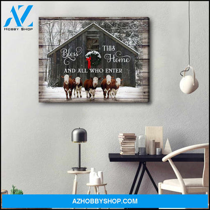 Bless This Home Hereford Cows Canvas Wall Art Decor